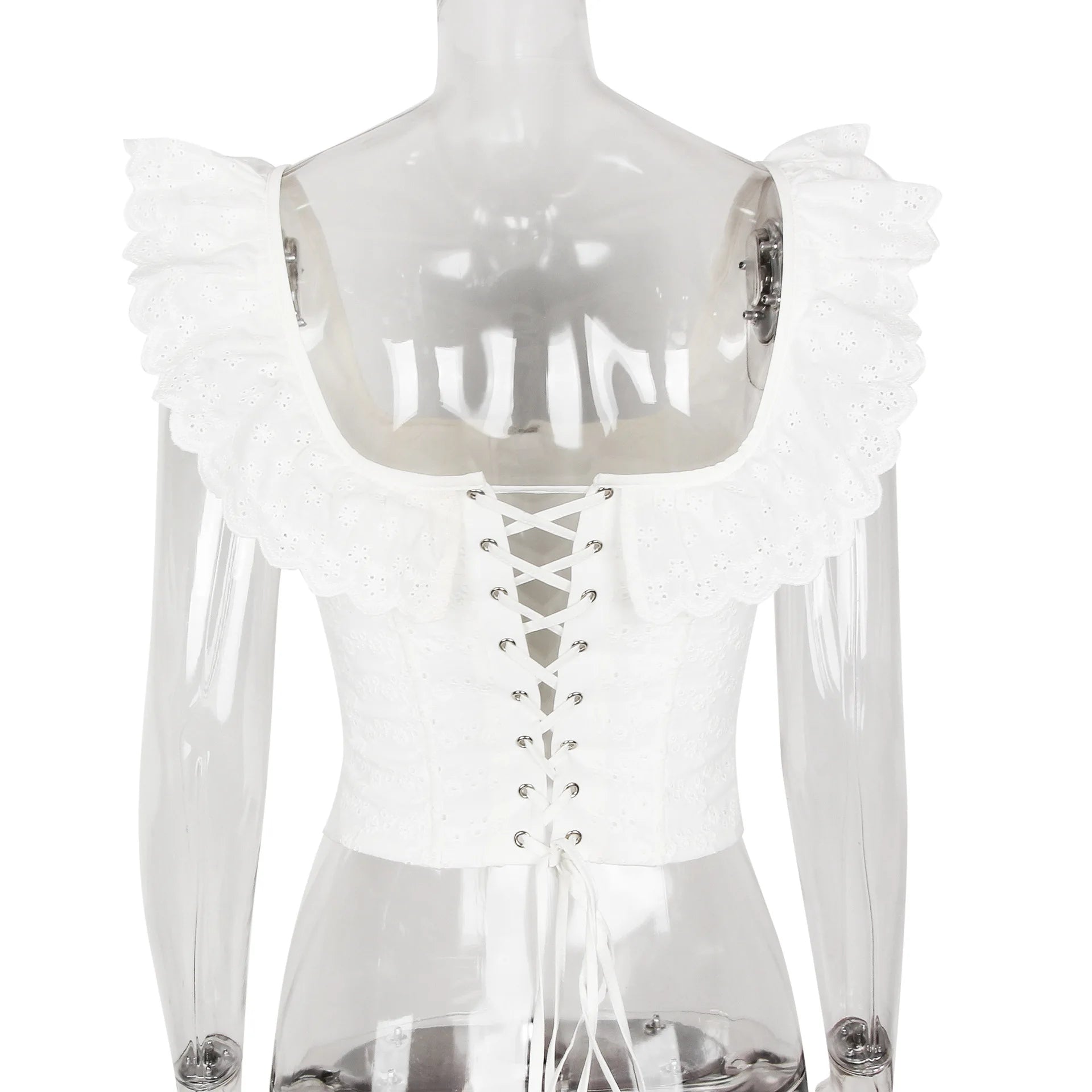 Women’s Summer White & Blue Corset Top – Sexy Lace Up Crop Tank Top