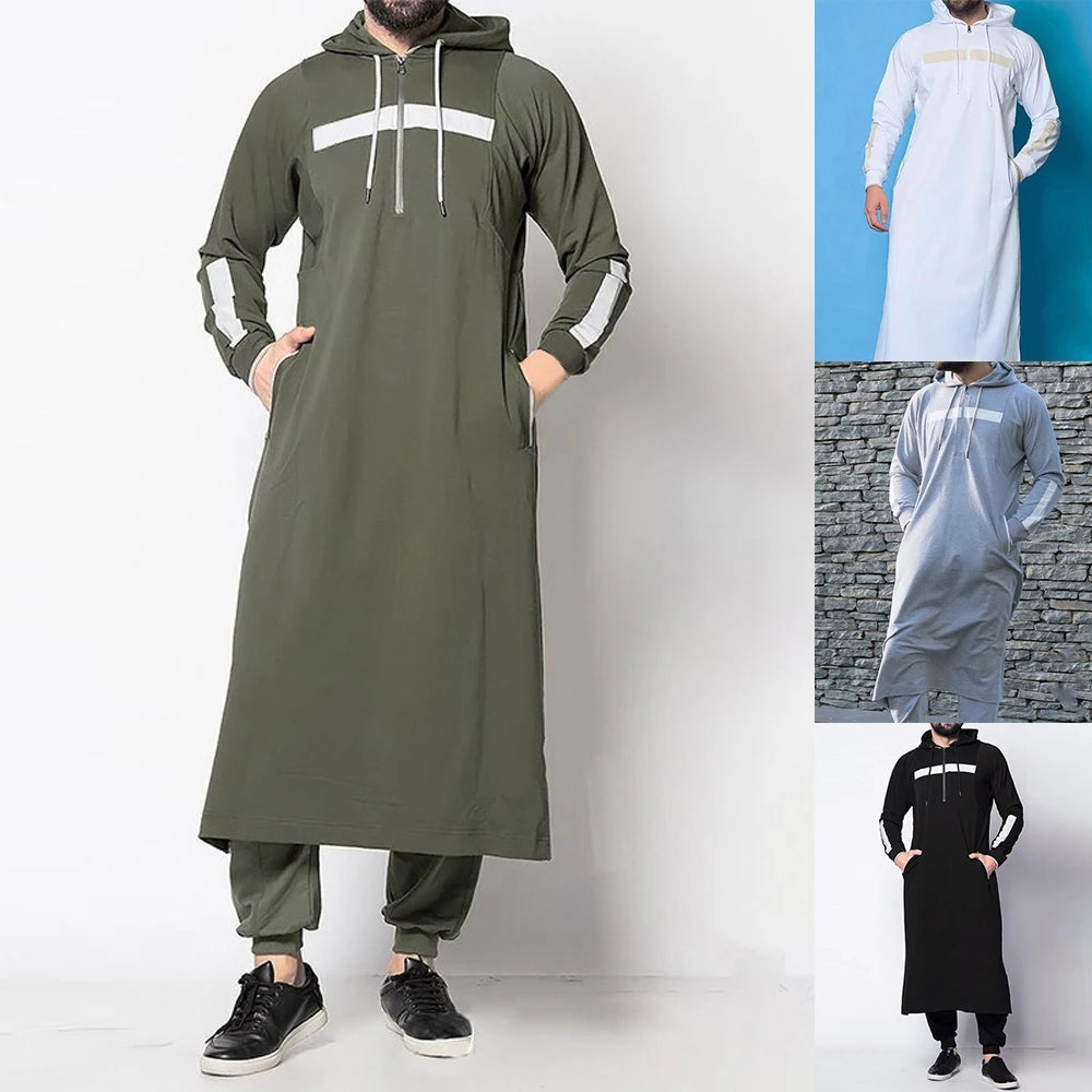 Herren gestreifte Kapuzenrobe | Nahöstliche islamisch-arabische Kleidung