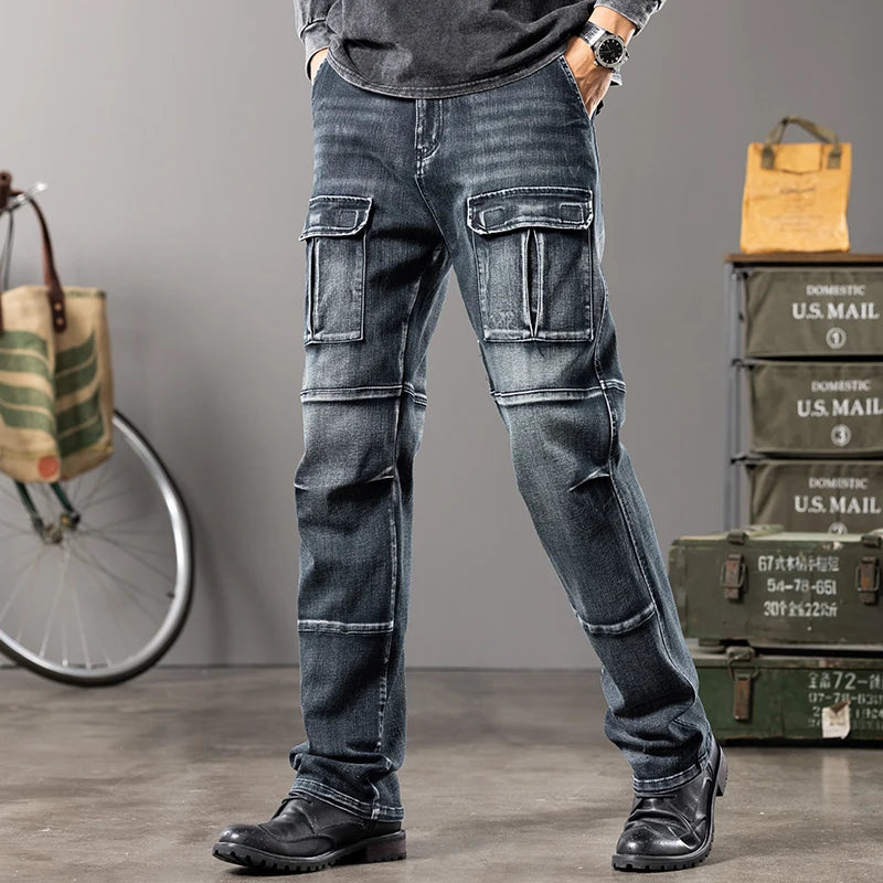 Herren Outdoor Weite Hosenbeine Arbeitsjeans | Multi-Pocket Straight Fit Denim