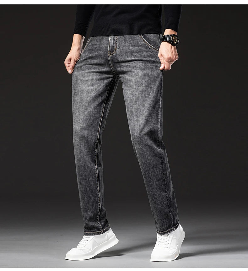 Herren Business Loose Straight Jeans | Fashion Stretch Denim Marken Hosen