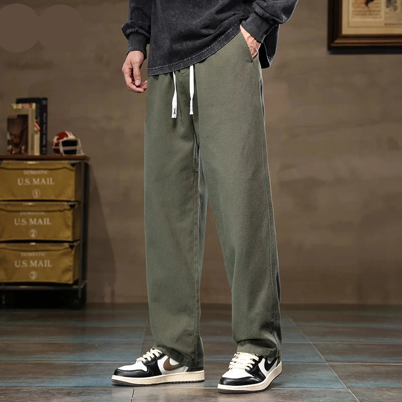 Men’s Vintage Cotton Loose Straight Wide-Leg Cargo Pants
