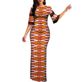 Damen Maxi Bodycon-Kleid mit halbem Ärmel und afrikanischem Dashiki-Print