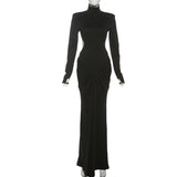 Sexy rückenfreies Rollkragen-Maxikleid – Damen Abendkleid Langarm Party