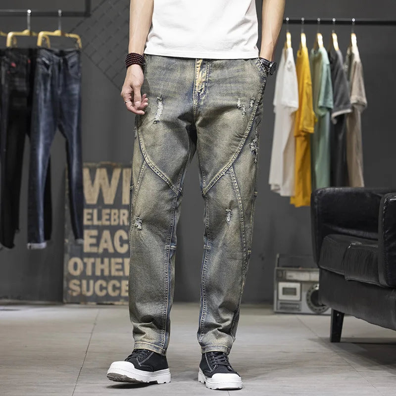 Herren Streetwear Baggy Cargo Jeans | Gerade Denimhose mit mehreren Taschen