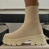 Damen-Strick-Plateau-Stiefeletten – Winterwarme kurze Sockenstiefel