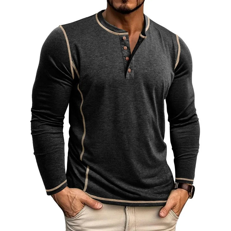 Men's Cotton Long Sleeve Henley Shirt – Casual Button Neck T-Shirt