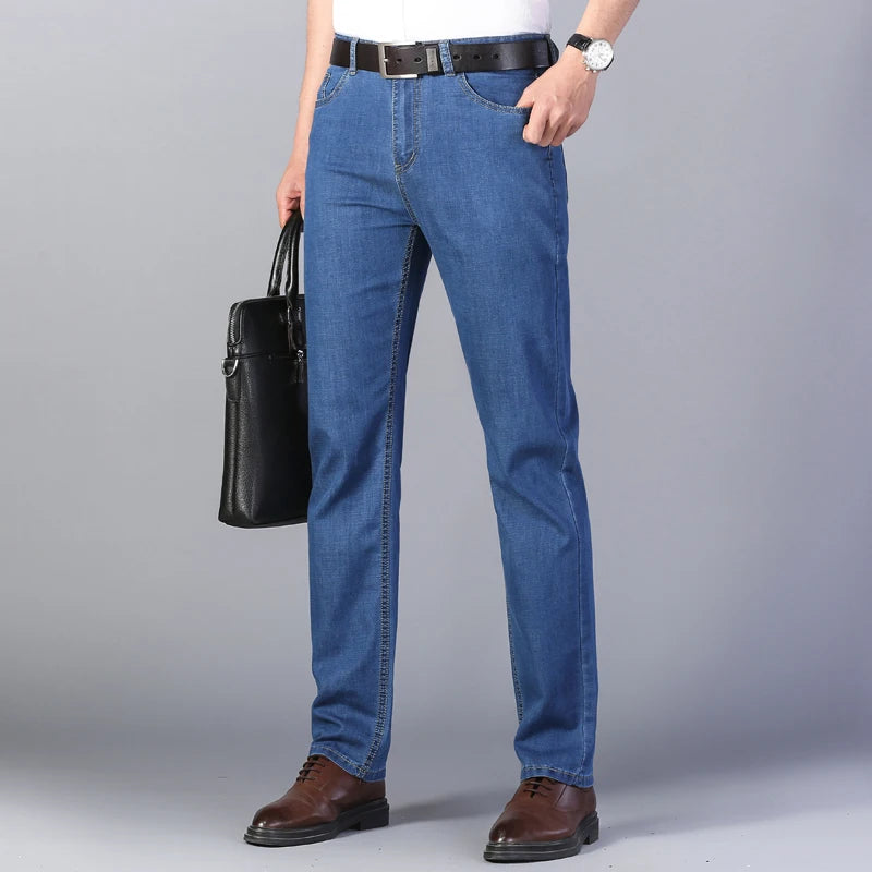 Summer Elastic Men's Jeans | Fashion Business Straight Stretch Denim