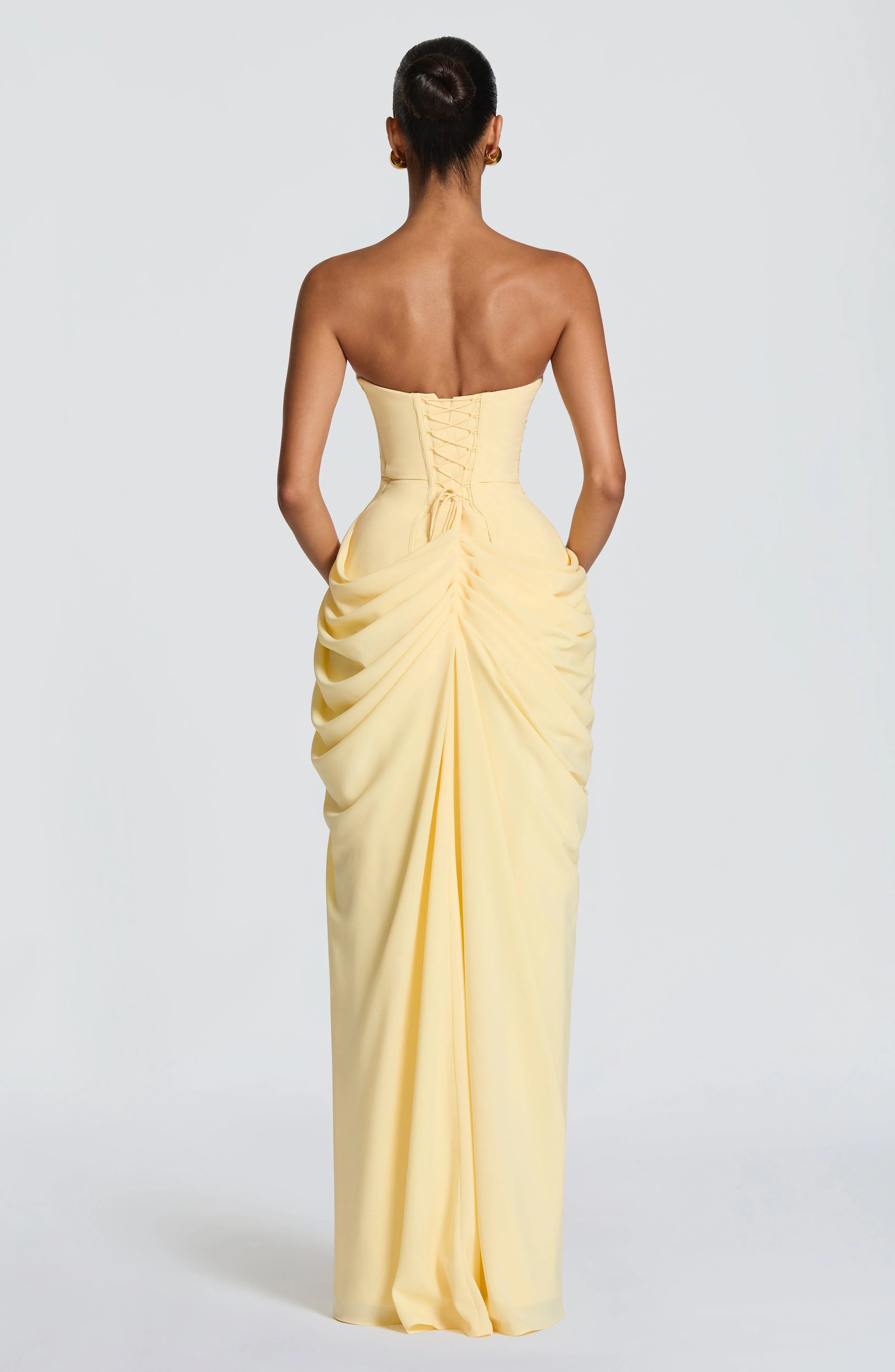 Women’s High Split Strapless Ruched Maxi Dress