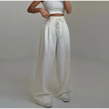 Women’s Y2K Wide Leg Long Pants – Elegant High Waist Double Drawstring Baggy Trouser