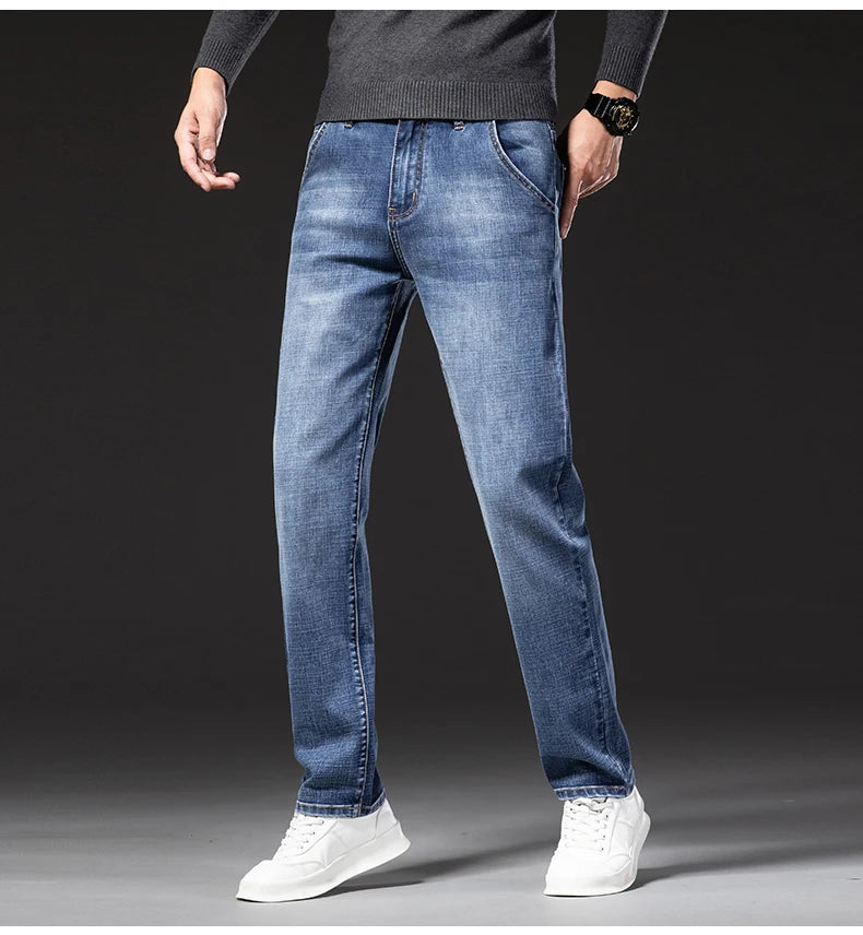 Herren Business Loose Straight Jeans | Fashion Stretch Denim Marken Hosen