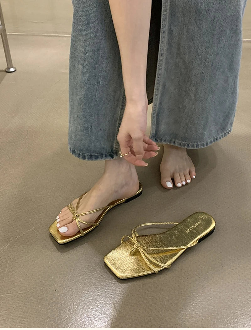 Damen Bequeme Strand-Flip-Flops – Lässige Slip-On-Pantoletten, Modische Anzieh-Slides