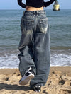 High-Waisted Damen American Vintage Washed Wide-Leg Jeans