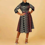 African Elegant Ankara Print Half Sleeve Dashiki Casual Women’s A-Line Midi Dress