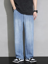 Men’s 100% Lyocell Elastic Waist Loose Straight Summer Jeans – High Quality Ultra-Soft Denim