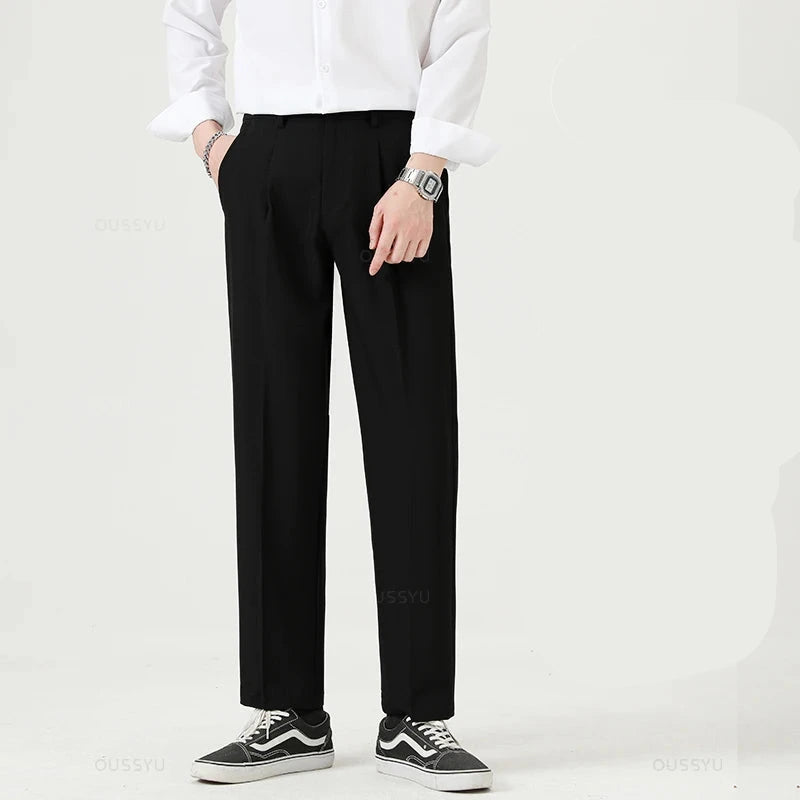 Men’s Smooth Business Suit Pants – Formal Work Trousers, Slim Fit Ankle & Full Length Slacks