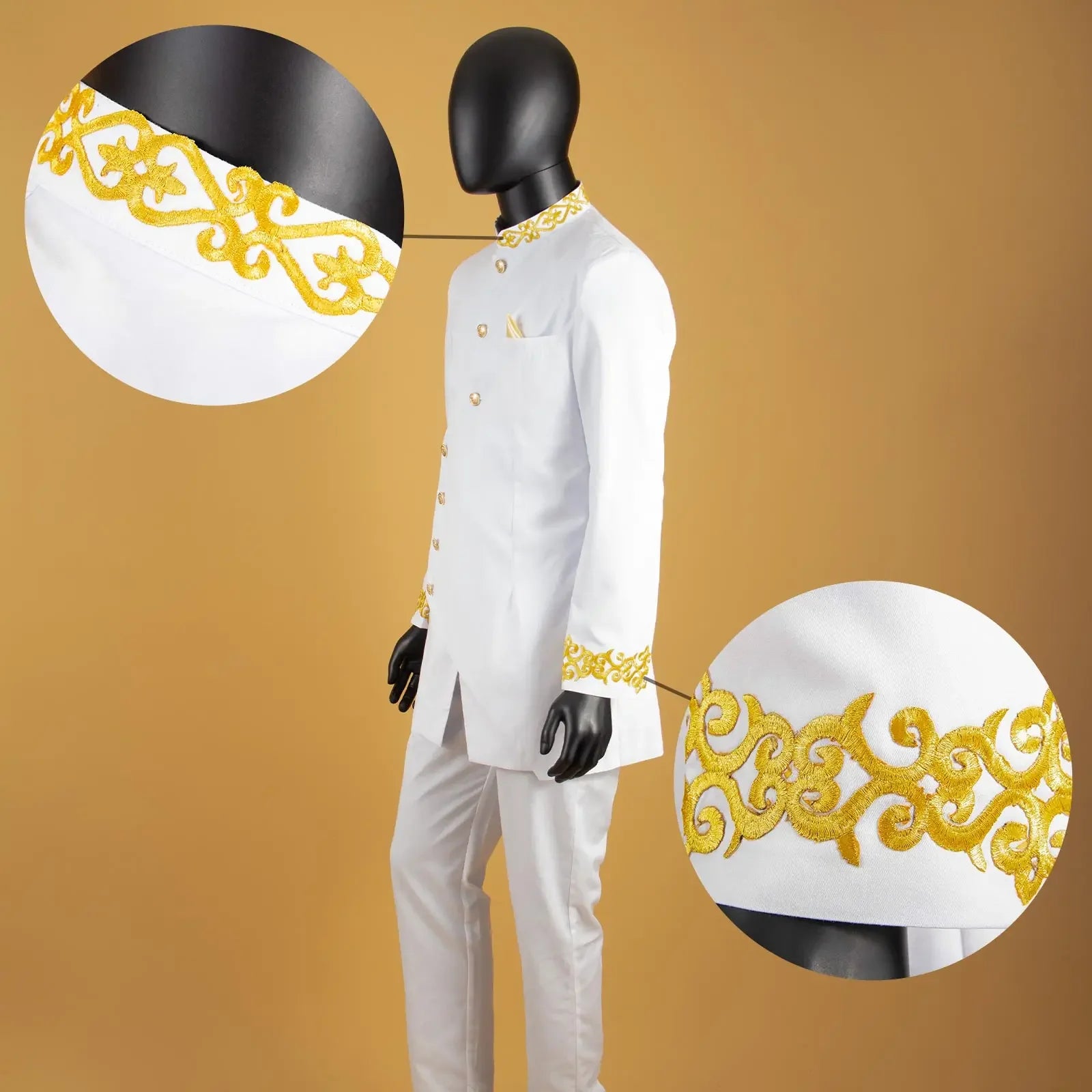 African Slim Fit Men Double Breasted Embroidery Blazer & Matching Pants Set