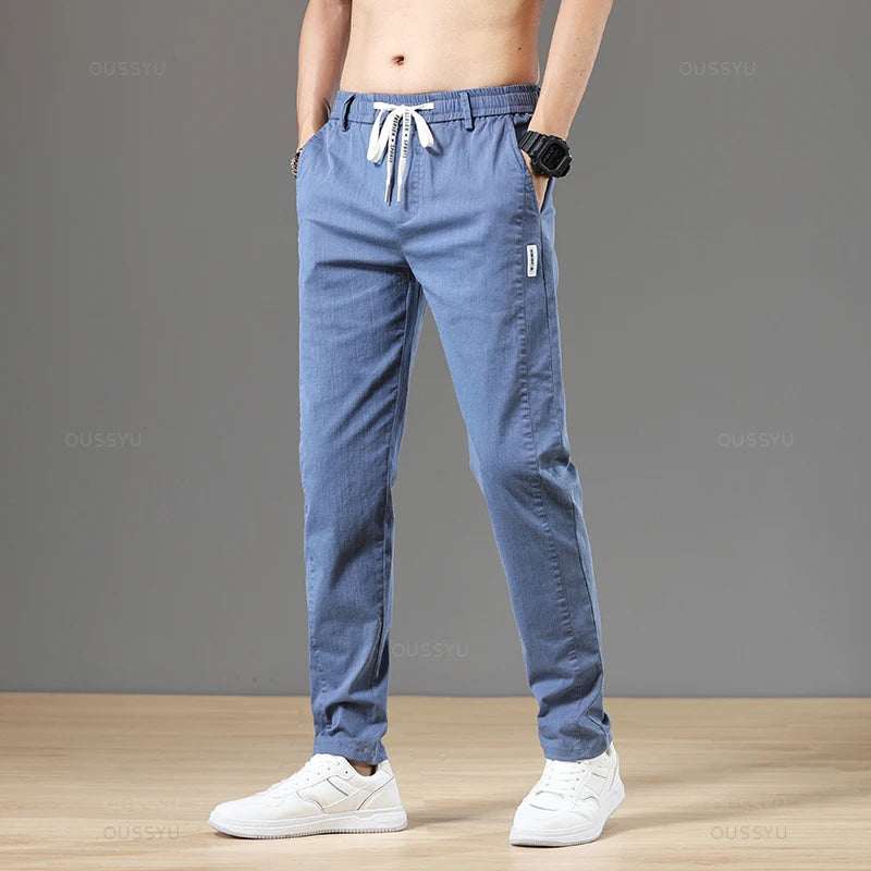 Men’s Classic Cotton Autumn Pants – Elastic Drawstring Waist Jogging Trousers