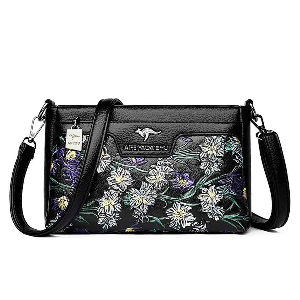 Damen-Umhängetasche mit Blumenmuster | Hochwertige Crossbody-Tasche aus Leder