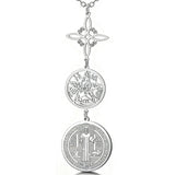 Dreifach-Schutz-Halskette für Frauen & Männer | Edelstahl Hexenknoten, Pentagramm & Tetragrammaton Anhänger