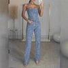 Damen sexy glänzendes Pailletten-Zweiteiler-Set – trägerloses Bandeau-Crop-Top & hochtaillierte Skinny-Hose