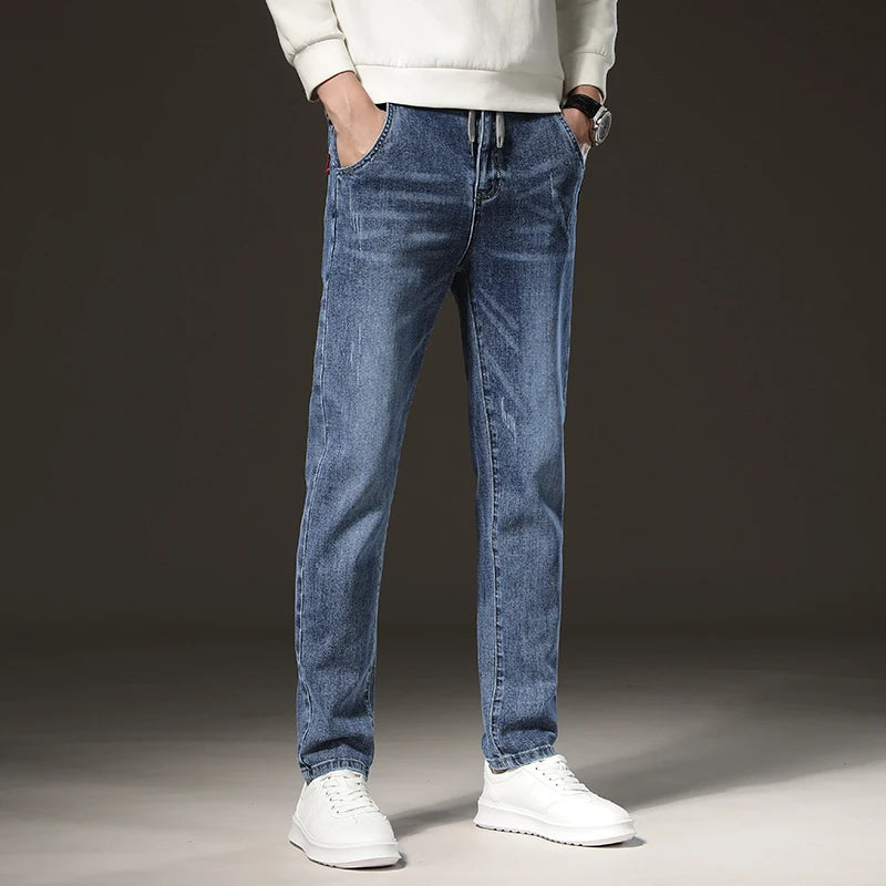Warm Winter Fleece-Lined Jeans | Men's Slim Straight Light Blue Denim