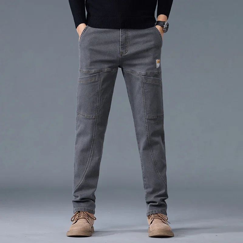 Korean Style Slim Fit Jeans | Men's Comfortable Gray Straight Leg Denim