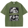 T-Shirt mit Porträt im europäischen Stil – Vintage-Baumwoll-T-Shirt für Damen mit Waschung