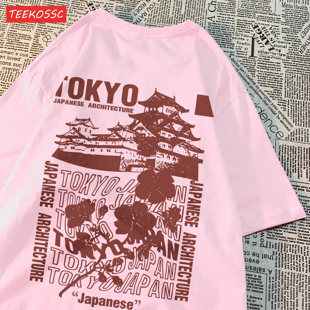 Women's Oversized Japanese Streetwear Cotton Top with Floral Print