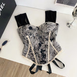 The "Laredo" American Retro Camisole | Vintage Floral Lace-Spliced Strap Top