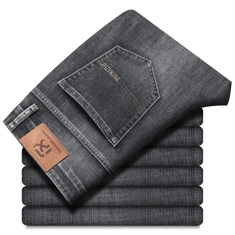 Herren Business Loose Straight Jeans | Fashion Stretch Denim Marken Hosen
