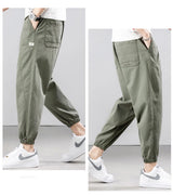 Men’s Summer Thin Cotton Cargo Pants – Stretch Ankle Length Casual Trousers