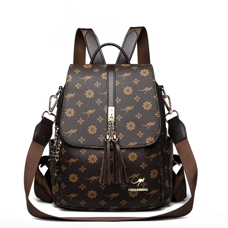 Luxury High-Quality Leather Women's Backpack | Designer Fashion Printing Bag
