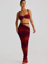 Sexy zweiteilige Urlaubskombination für Damen – plissiertes Crop-Cami-Top & geraffter Maxirock mit hoher Taille