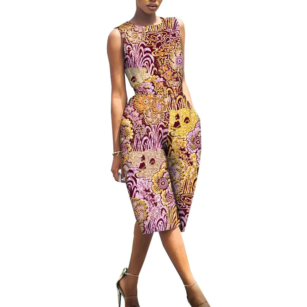 African Print Jumpsuit for Women | Sleeveless Bazin Riche Knee-Length Romper
