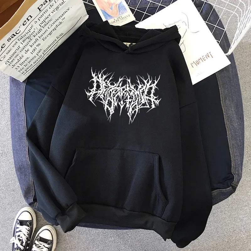 Vintage Y2K Gothic Print Hoodie für Damen | Locker geschnittenes Streetwear Langarm Sweatshirt