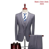Herren 3-teiliger High-End Anzug – Slim Fit Business-Anzug unifarben