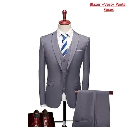 Herren 3-teiliger High-End Anzug – Slim Fit Business-Anzug unifarben