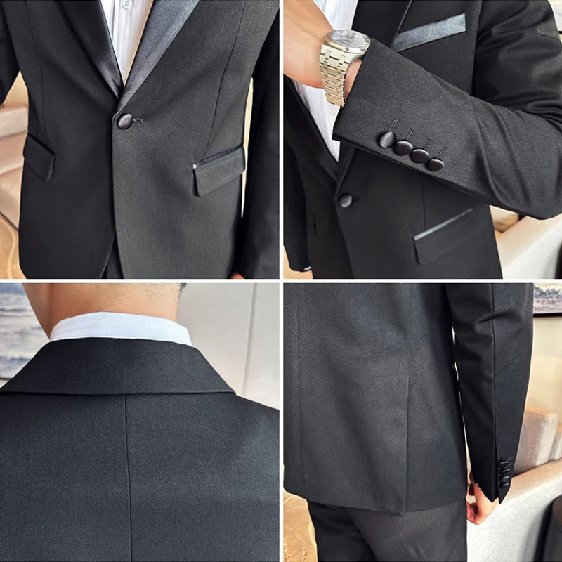 3-Piece Men’s High-End Smoking Suit – Slim Fit Boutique Jacket, Vest & Pants Set