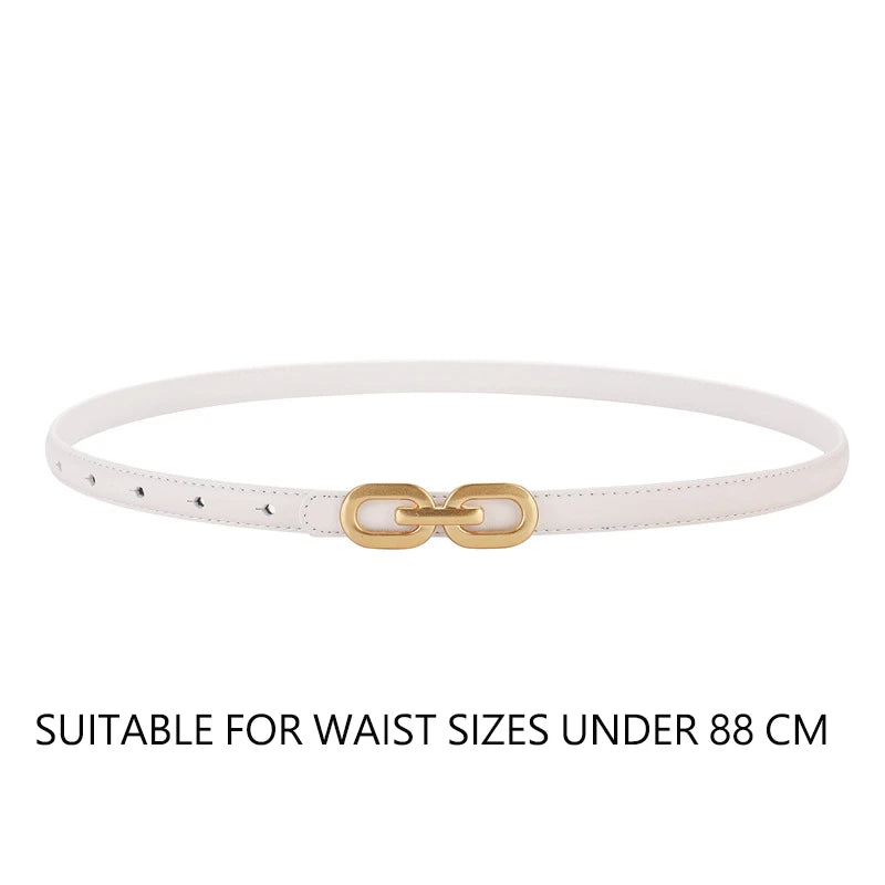 The "Grace" Skinny Belt: Premium Genuine Leather with Polished Gold Buckle