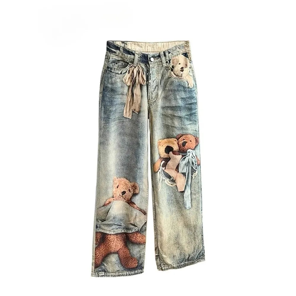 Damen Harajuku Batik Baggy Jeans | High Street Y2K Print Denim Hose