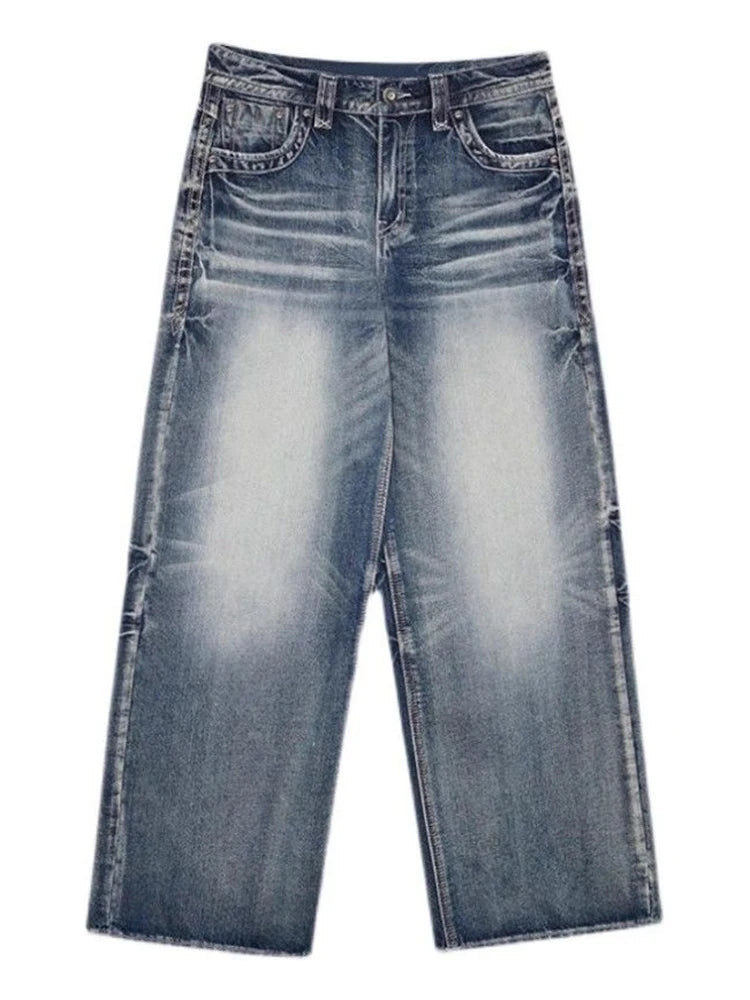 High-Waisted Damen American Vintage Washed Wide-Leg Jeans