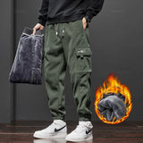 Men’s Winter Fleece Corduroy Cargo Pants – Thick Warm Work Trousers