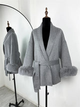 Luxuriöser Fuchsfell-Woll-Wintermantel für Damen – Eleganter doppelseitiger Wollmantel für Frauen,
