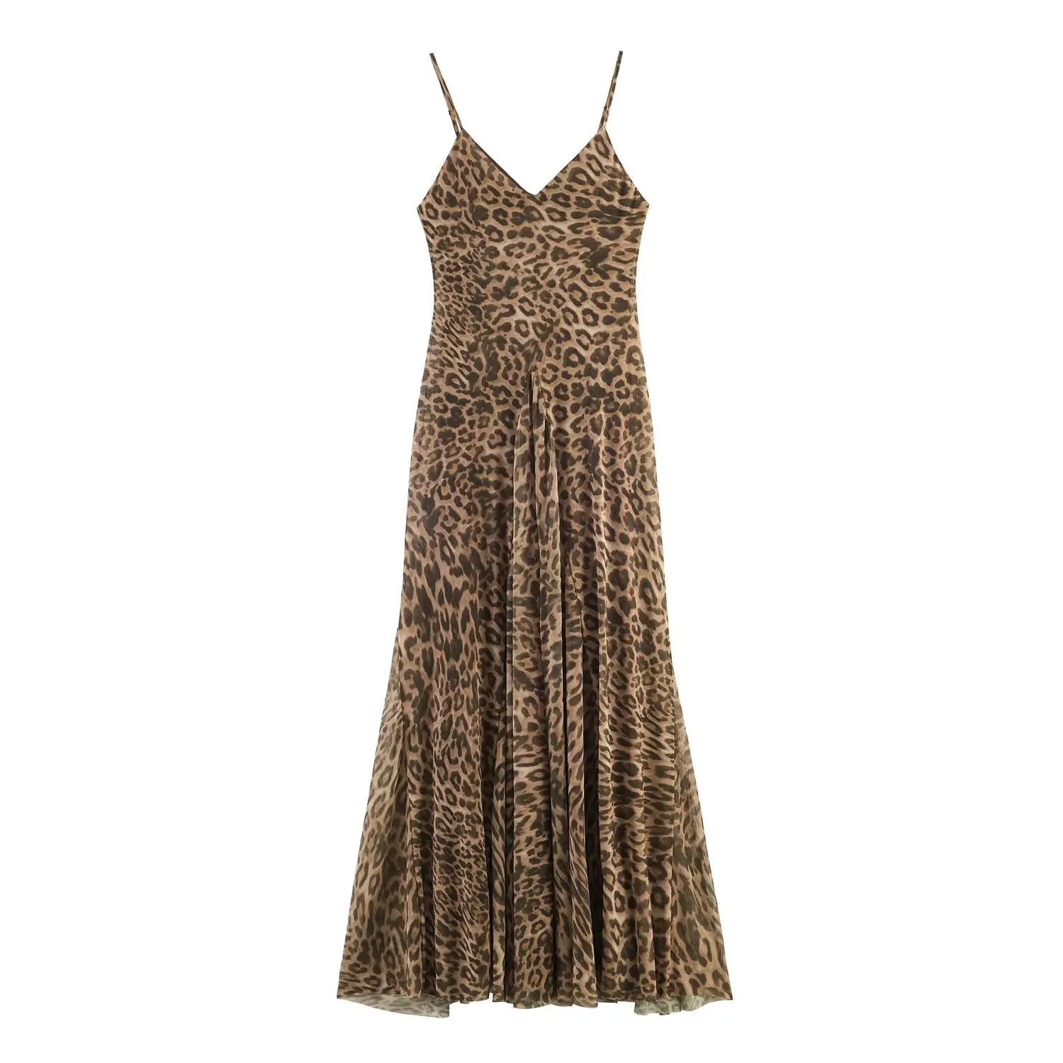 Women’s Vintage Leopard Print Sling Maxi Dress