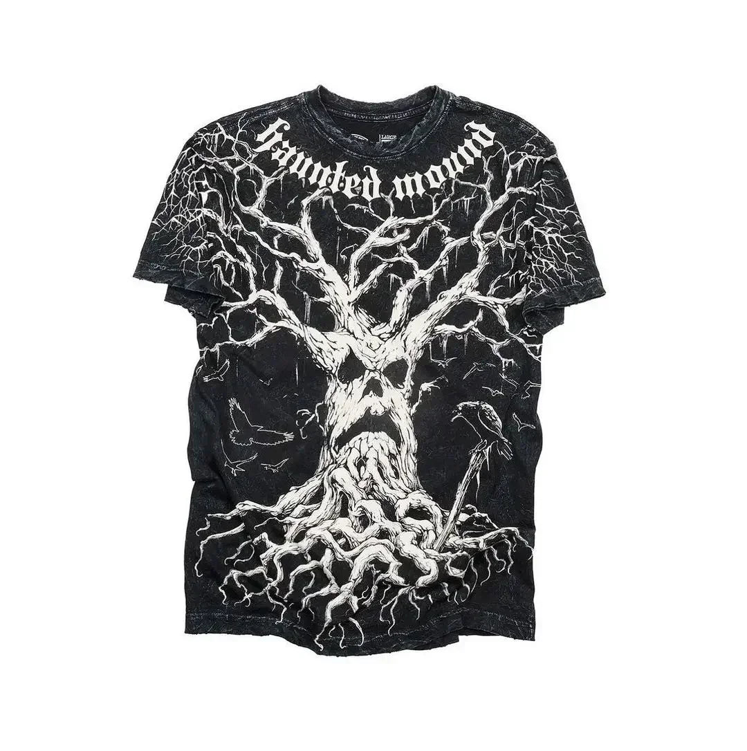 Herren Y2K Gothic Affliction T-Shirt – Baumwoll-T-Shirt mit dunklem Flügelprint