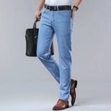 Classic Men's Straight Jeans | Streetwear Soft Black & Blue Denim Pants