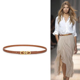 The "Grace" Skinny Belt: Premium Genuine Leather with Polished Gold Buckle