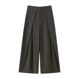 Damen lässige gestreifte weite Hose – High Waist plissierte gerade Hose