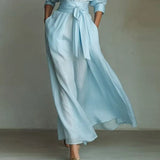 The Boho-Professional Maxi: Elegant Lace-Up High Waist Long Dress