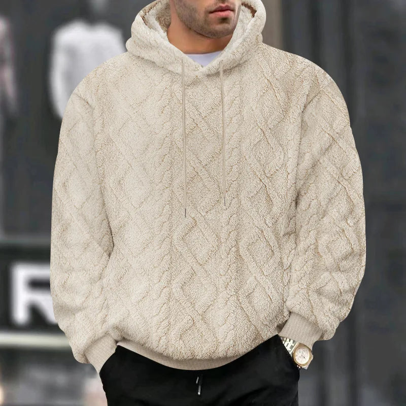 Herren Jacquard-Kapuzenpullover – Doppelseitiger Samt-Thermo-Pullover